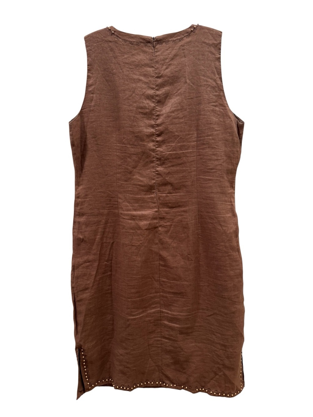 Vintage Sleeveless Brown Linen-Blend Shift Dress - Picture 3 of 6